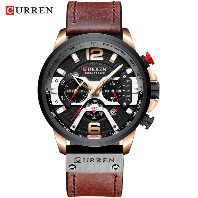 Command Style with the Military Leather Chronograph Wristwatch - Your Timepiece of Distinction!