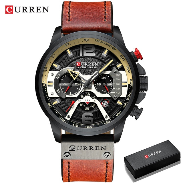 Command Style with the Military Leather Chronograph Wristwatch - Your Timepiece of Distinction!