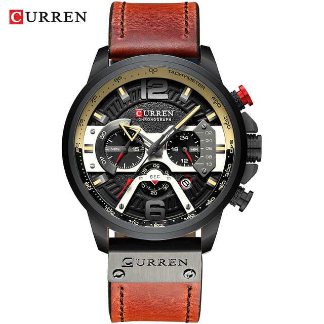 Command Style with the Military Leather Chronograph Wristwatch - Your Timepiece of Distinction!