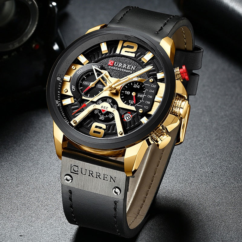 Command Style with the Military Leather Chronograph Wristwatch - Your Timepiece of Distinction!