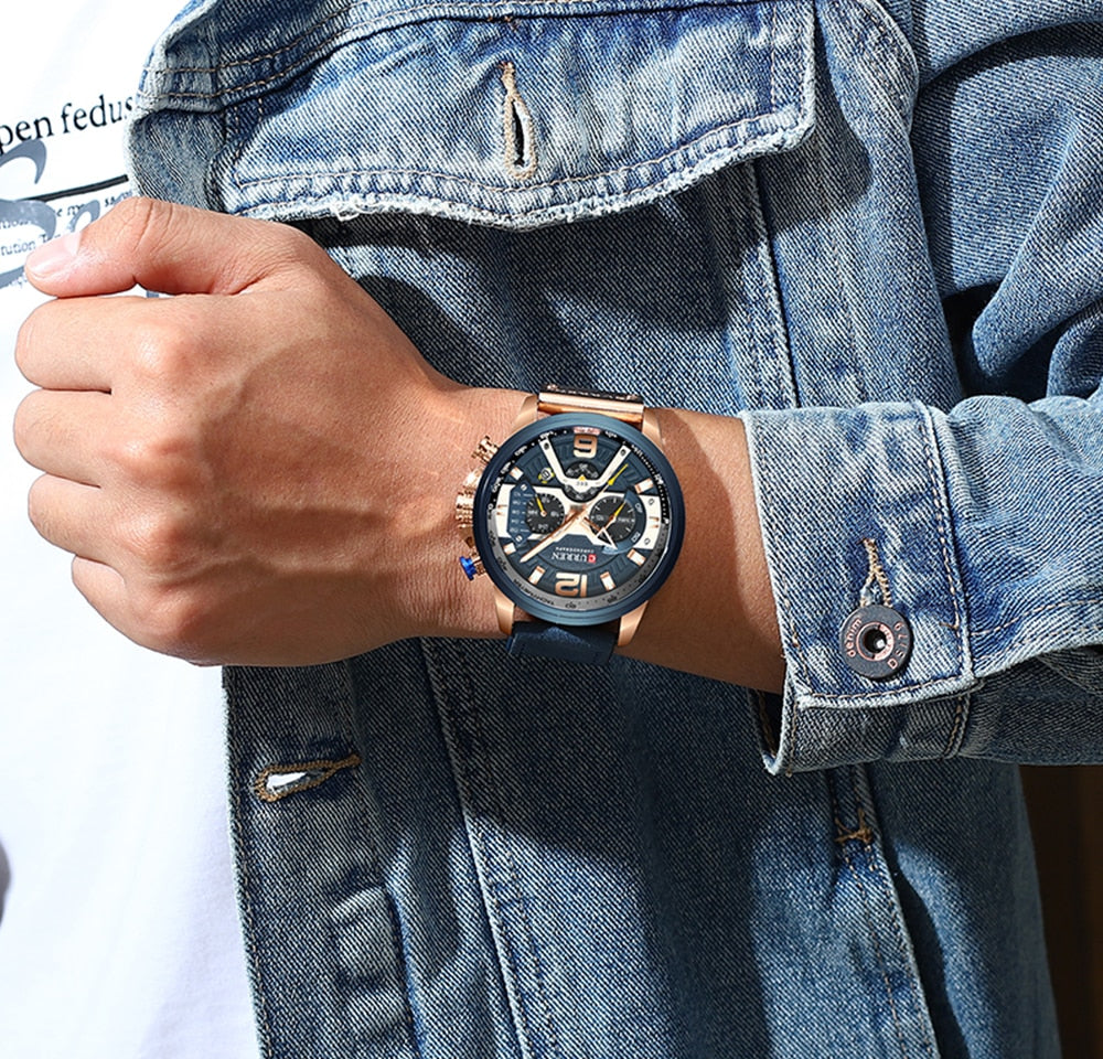 Command Style with the Military Leather Chronograph Wristwatch - Your Timepiece of Distinction!