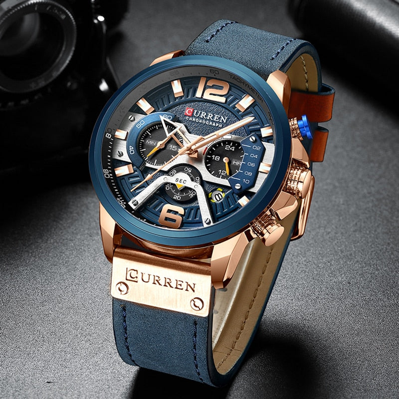 Command Style with the Military Leather Chronograph Wristwatch - Your Timepiece of Distinction!