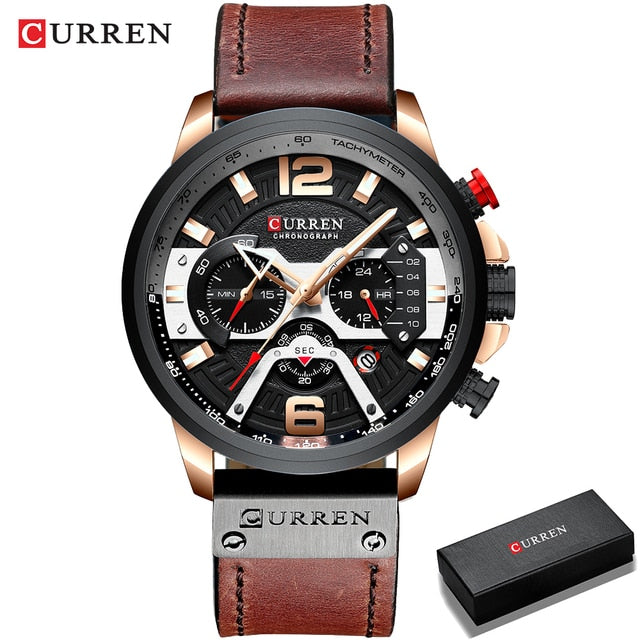 Command Style with the Military Leather Chronograph Wristwatch - Your Timepiece of Distinction!