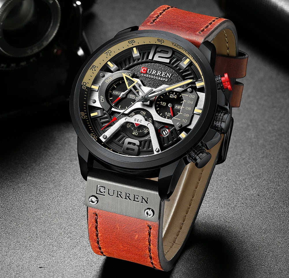 Command Style with the Military Leather Chronograph Wristwatch - Your Timepiece of Distinction!