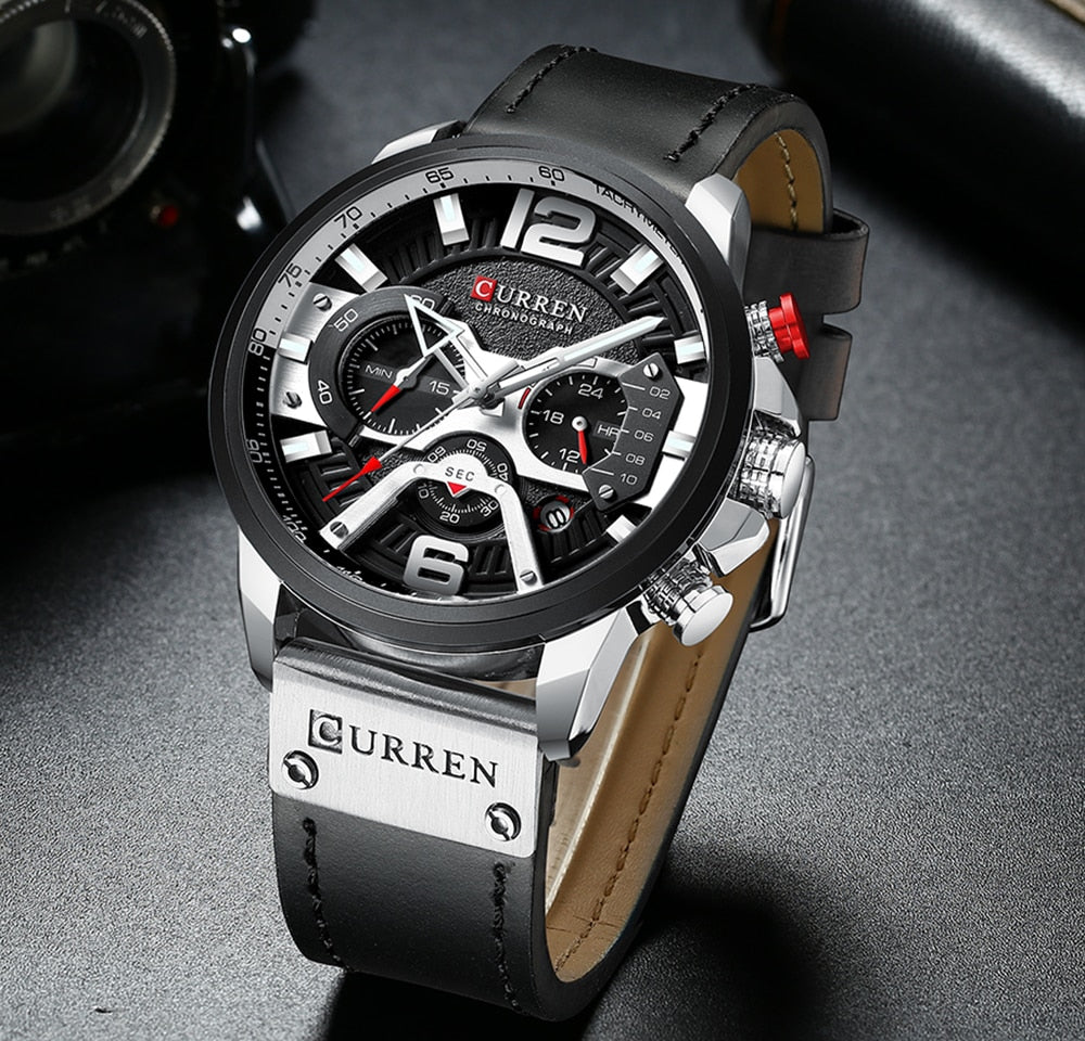 Command Style with the Military Leather Chronograph Wristwatch - Your Timepiece of Distinction!